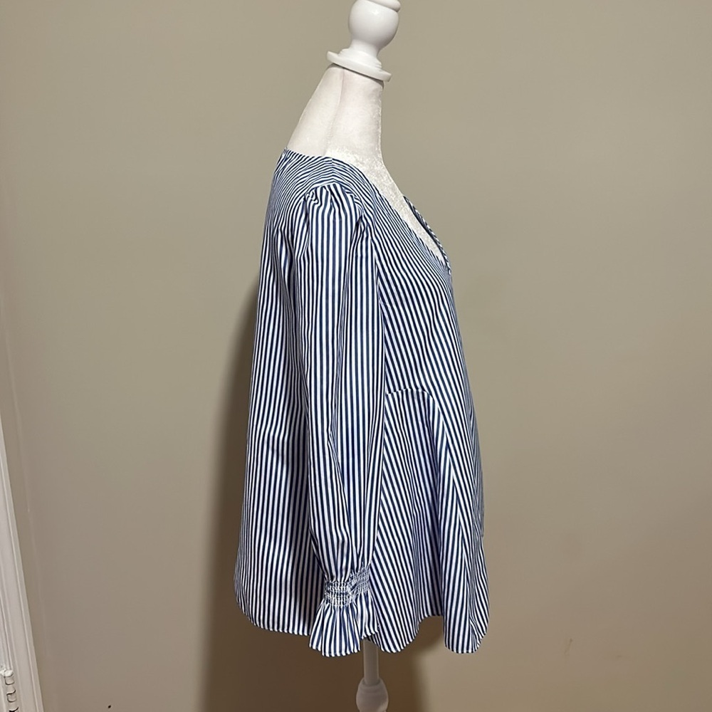 Tuckernuck Easton Blue And White Stripe Puff Sleeve Blouse New Size Small - Picture 6 of 12